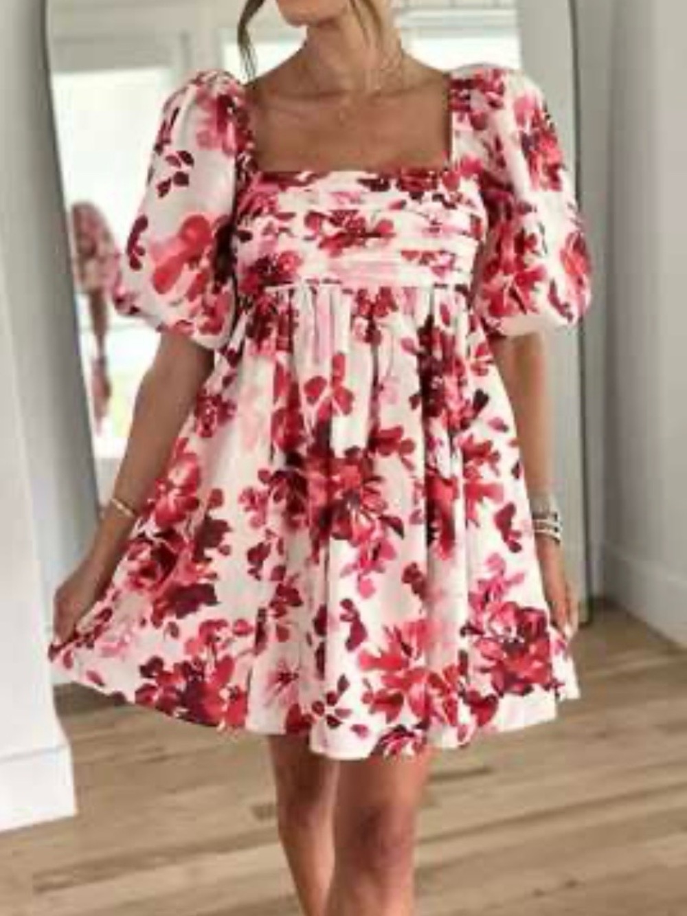 Abercrombie & Fitch White Dress with Pink & Red Floral Print